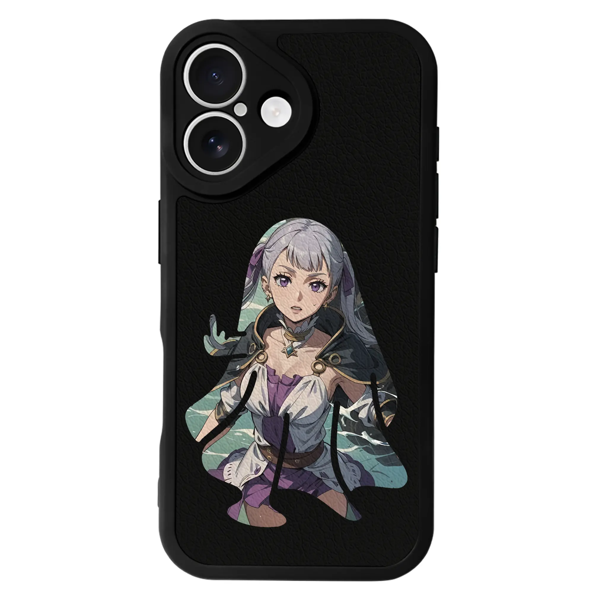 ブラッククローバー グッズ ノエル・シルヴァ - IPhone 16シリーズ対応 ・ シリコンスマホケース ・ レザー調 ・ 高精度フィット ・ 耐衝撃 ・ ワイヤレス充電対応 ・ 精密カット